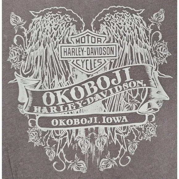Harley-Davidson T-Shirt Skull V Neck Gray Plus Size 2X Okoboji Iowa - Picture 5 of 8